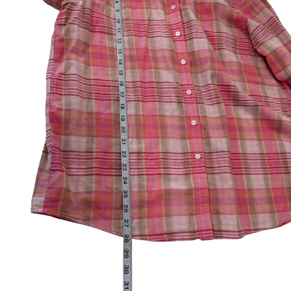 Lands End Womens Pink Plaid Button-Down Shirt Size XL 100% Cotton Woven knit - Picture 7 of 13